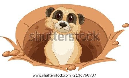 A meerkat in a hole in cartoon style illustration