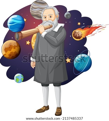 Portrait of Galileo Galilei in cartoon style illustration