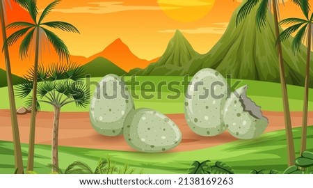 Scene with dinosaur eggs in the field illustration