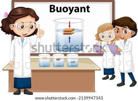 Scientist kids learning how is buoyant work illustration 商業照片 © 
