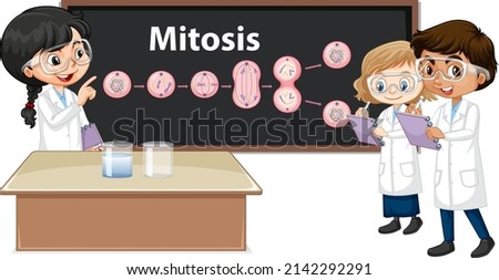 Scientist kids learning mitosis science illustration 商業照片 © 