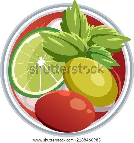 Bloody mary cocktail on aerial view illustration