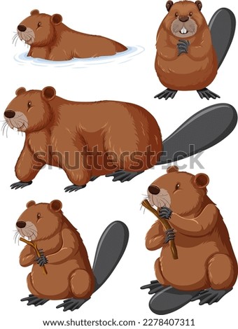 Cute Cartoon Beaver Collection illustration