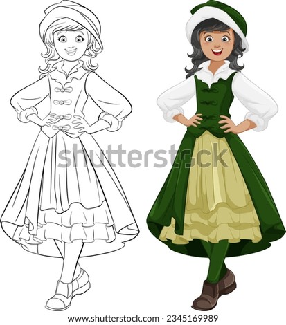 A happy woman wearing a traditional Austrian outfit, complete with a hat, is smiling