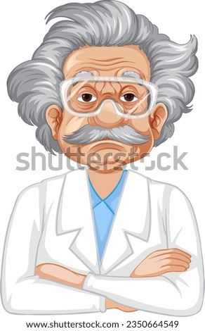 A vector illustration of Albert Einstein, the renowned theoretical physicist, wearing a scientist gown and goggles