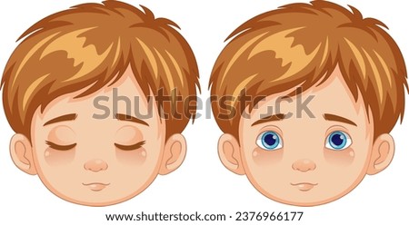 A vector illustration of a set of cartoon boys with both open and closed eyes