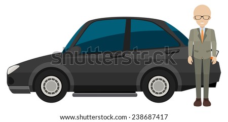 Illustration of a man standing next to a car