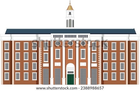 A vibrant vector cartoon illustration of Harvard Hall and other university buildings