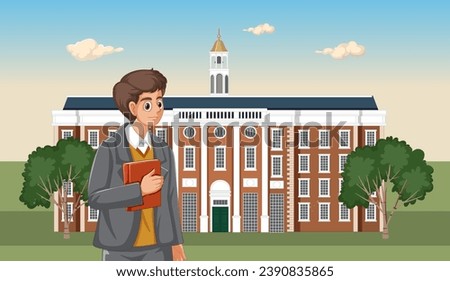 A man named Oppenheimer standing in front of Harvard University Hall holding a book