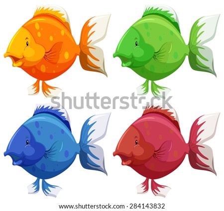 Cute fish in four different colors