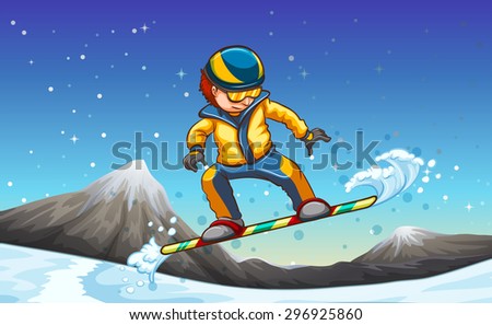 Man playing snowboarding on the mountain