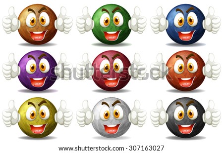 Planet faces with happy emotions illustration
