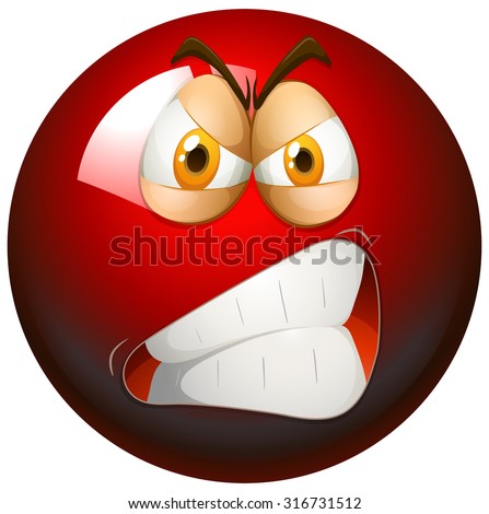 Angry face on red ball illustration