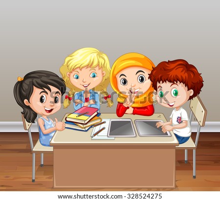 Children Working In Group In Classroom Illustration - 328524275 ...