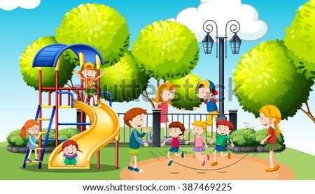 Children Playing In The Public Park Illustration - 387469225 : Shutterstock