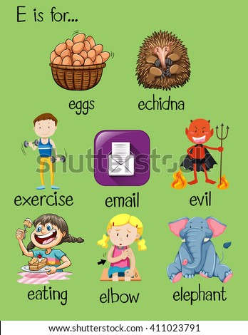 Different Words For Letter E Illustration - 411023791 : Shutterstock