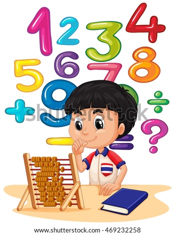 Boy doing math with abacus illustration