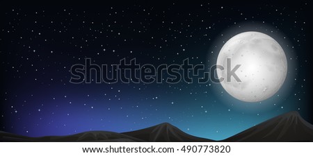 Scene with fullmoon at night illustration
