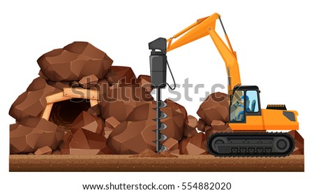 Drilling tractor working in the mine illustration