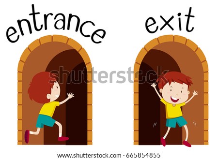 Opposite wordcard for entrance and exit illustration
