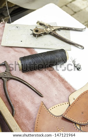 Sewing leather haberdashery utensils, manufacture and crafts
