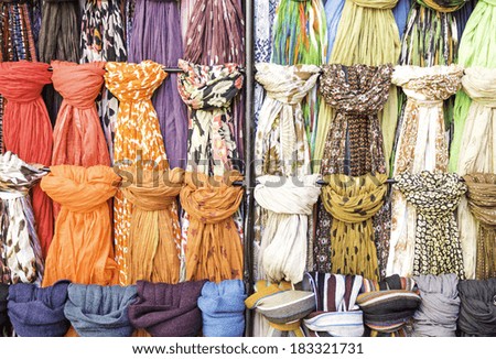 Silk scarves in fashion shop, sell and trade