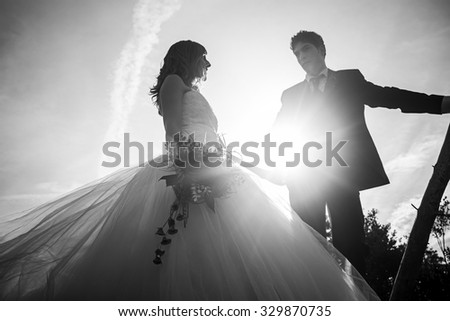 Marriage bridal dresses beach couple in love