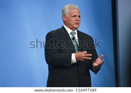 SAN FRANCISCO, CA, OCT 2, 2012 - EMC CEO  Joe Tucci makes speech at Oracle OpenWorld conference in Moscone center on Oct 2, 2012 in San Francisco, CA
