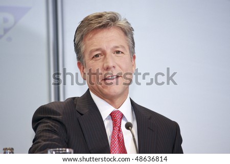 HANNOVER, GERMANY - MARCH 2: First appearance on public press event one of two new co-CEOs of ERP software market leader SAP AG company Bill McDermott at CeBIT March 2, 2010 in Hannover, Germany
