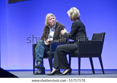 FRANKFURT, GERMANY - MAY 17: Richard Branson, Founder and President of Virgin Group, answering to SAP moderator in his keynote at SAPPHIRE conference of SAP company MAY 17, 2010 in Frankfurt