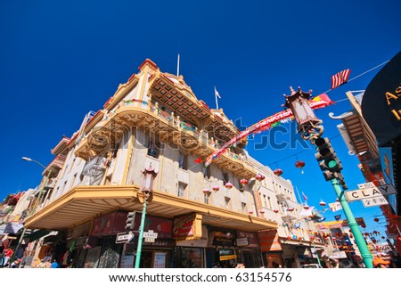 SAN FRANCISCO, CA - SEP 22:  China Town district of San Francisco decorated in honor of 61-st anniversary of founding Peoples Republic of China on Sep 22, 2010 in San Fransisco