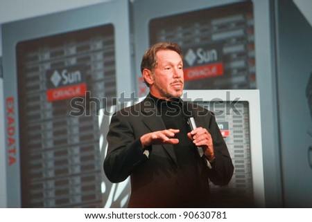 SAN FRANCISCO, CA, OCT 2, 2011 - CEO of Oracle Larry Ellison makes his first speech at Oracle OpenWorld conference on Oct 2, 2011. He is the third in the Forbes list of richest US persons