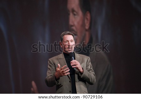 SAN FRANCISCO, CA, OCT 5, 2011 - CEO of Oracle Larry Ellison makes his first speech at Oracle OpenWorld conference on Oct 5, 2011. He is the third in the Forbes list of richest US persons