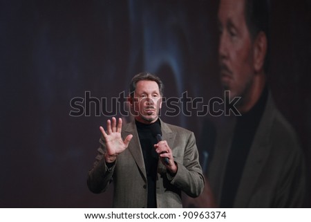 SAN FRANCISCO, CA - OCT 5: CEO of Oracle Larry Ellison makes his first speech at Oracle OpenWorld conference  on Oct 5, 2011 in San Francisco, CA.  He is the third in the Forbes list of richest US persons