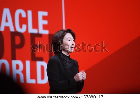 SAN FRANCISCO, CA, SEPT 24, 2013 - Oracle President and CFO Safra Catz makes speech at Oracle OpenWorld conference in Moscone center on Sept 24, 2013 in San Francisco, CA