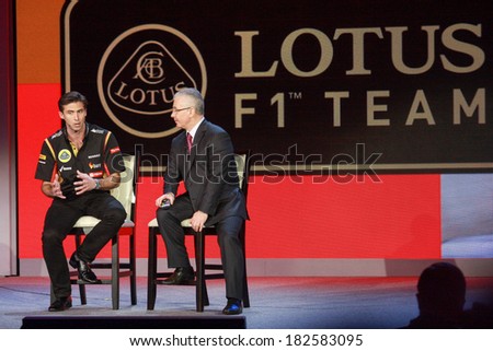 ATLANTA, GA, USA, MARCH 4, 2014 - Microsoft Vice President Kirill Tatarinov (right) and CEO Lotus F1 Team Matthew Carter discuss at Microsoft Convergence conference on March 4, 2014 in Atlanta, GA