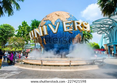 SINGAPORE - OCT, 28 UNIVERSAL STUDIOS SINGAPORE sign on October 28,2014. Universal Studios Singapore is a theme park located within Resorts World Sentosa on Sentosa Island, Singapore