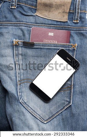 passport in jean pocket with smart phone