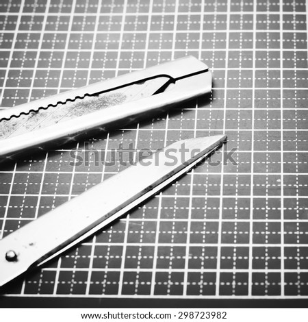 tools on cutting mat black and white color tone style