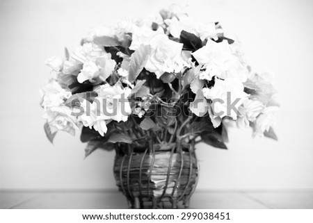 flower on wood background black and white color tone style
