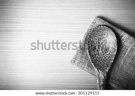 wooden spoon on table black and white color tone style