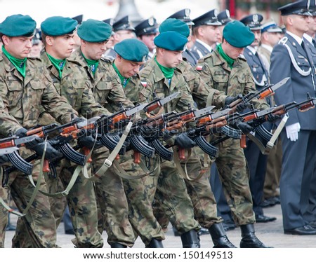 Wroclaw - August 15: Soldiers in action (Day of Polish Army) on August 15 2013 in Wroclaw, Poland