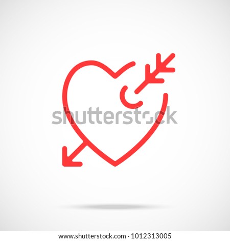 Vector arrow of love icon. Red heart pierced by an arrow. Love concept. Line icon