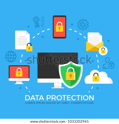 Data protection. Modern flat design style graphic elements. Thin line icons set and flat icons set for web banners, websites, infographics, printed materials. Premium quality. Vector illustration
