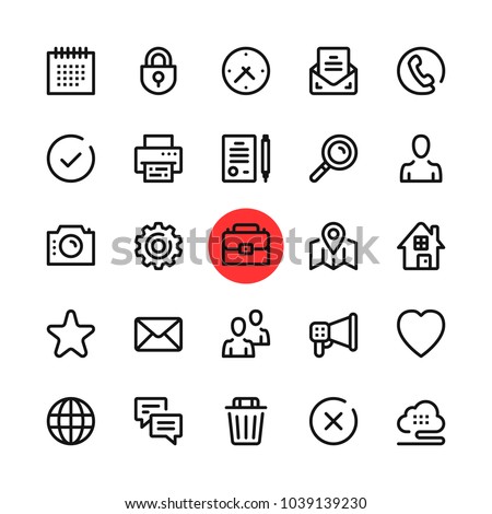 Basic business, marketing, office line icons set. Modern graphic design concepts, simple outline elements collection. 32x32 px. Pixel perfect. Vector line icons