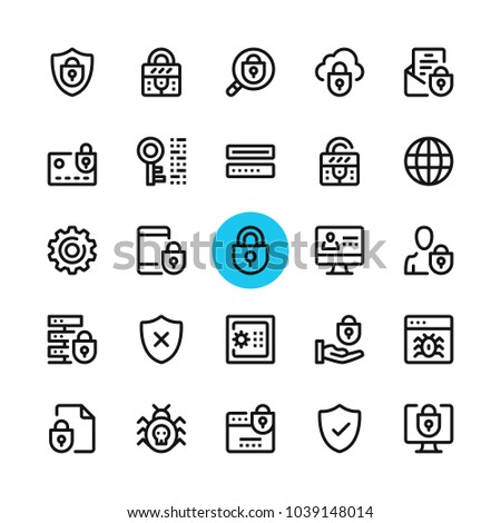 Data security, privacy, computer protection line icons set. Modern graphic design concepts, simple outline elements collection. 32x32 px. Pixel perfect. Vector line icons