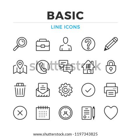 Basic line icons set. Modern outline elements, graphic design concepts, simple symbols collection. Vector line icons