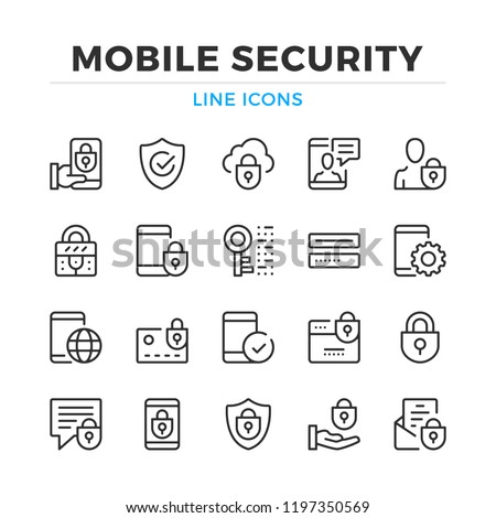 Mobile security line icons set. Modern outline elements, graphic design concepts, simple symbols collection. Vector line icons