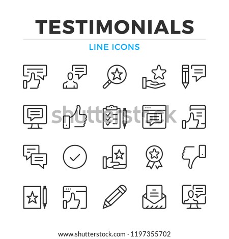 Testimonials line icons set. Modern outline elements, graphic design concepts, simple symbols collection. Vector line icons