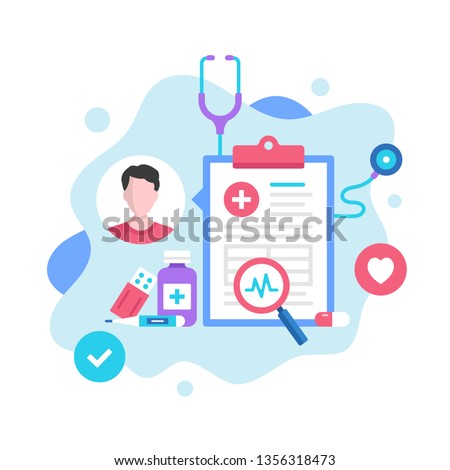 Medical record concept. Vector illustration. Medical diagnosis, medical history, patient card. Modern flat design graphic elements for websites, web pages, templates, infographics, web banners, etc.